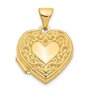 14k Yellow Gold 15mm Scroll Heart Locket
